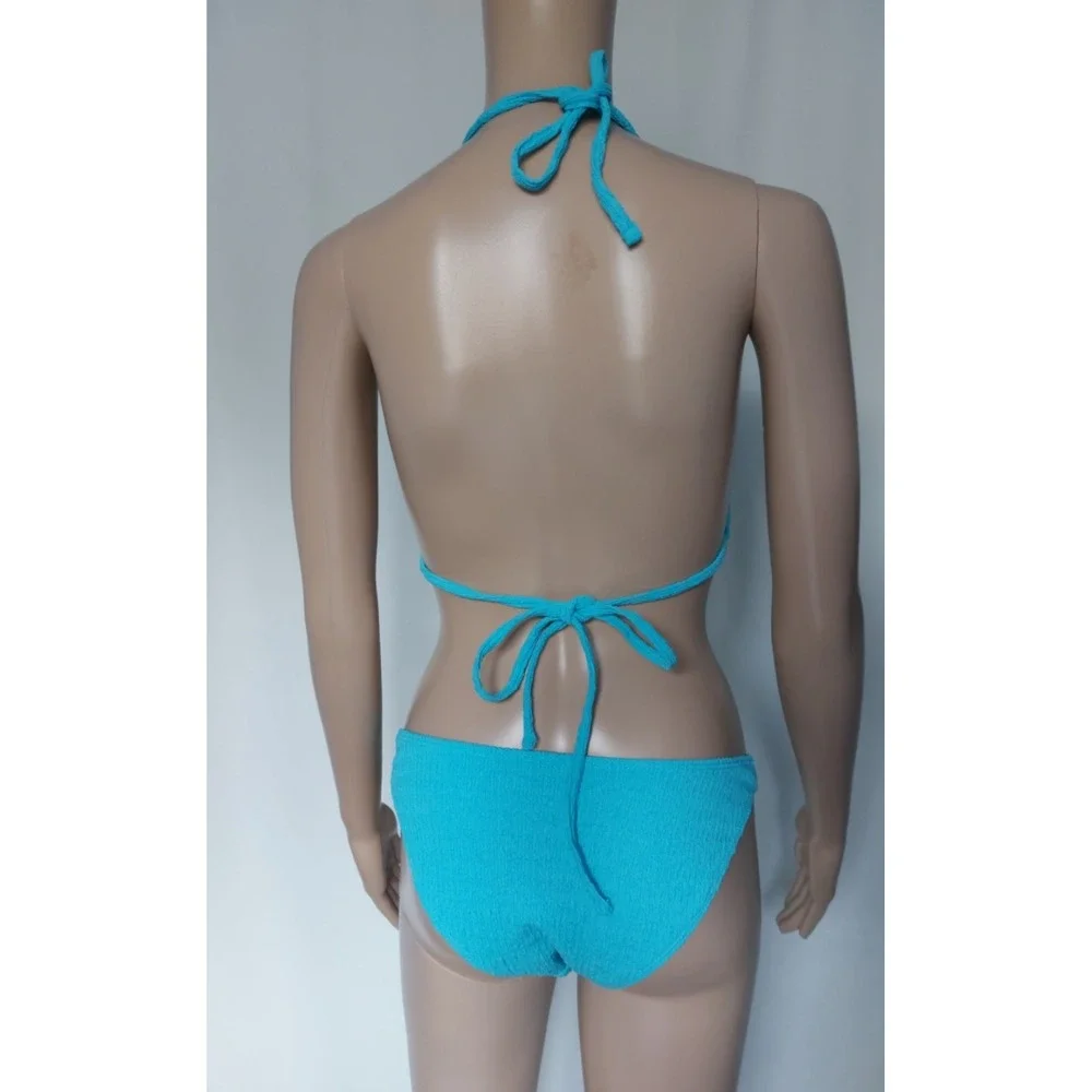 Women's 3‎ Piece Textured High Cut Halter Triangle Bikini Swimsuit Mint size S